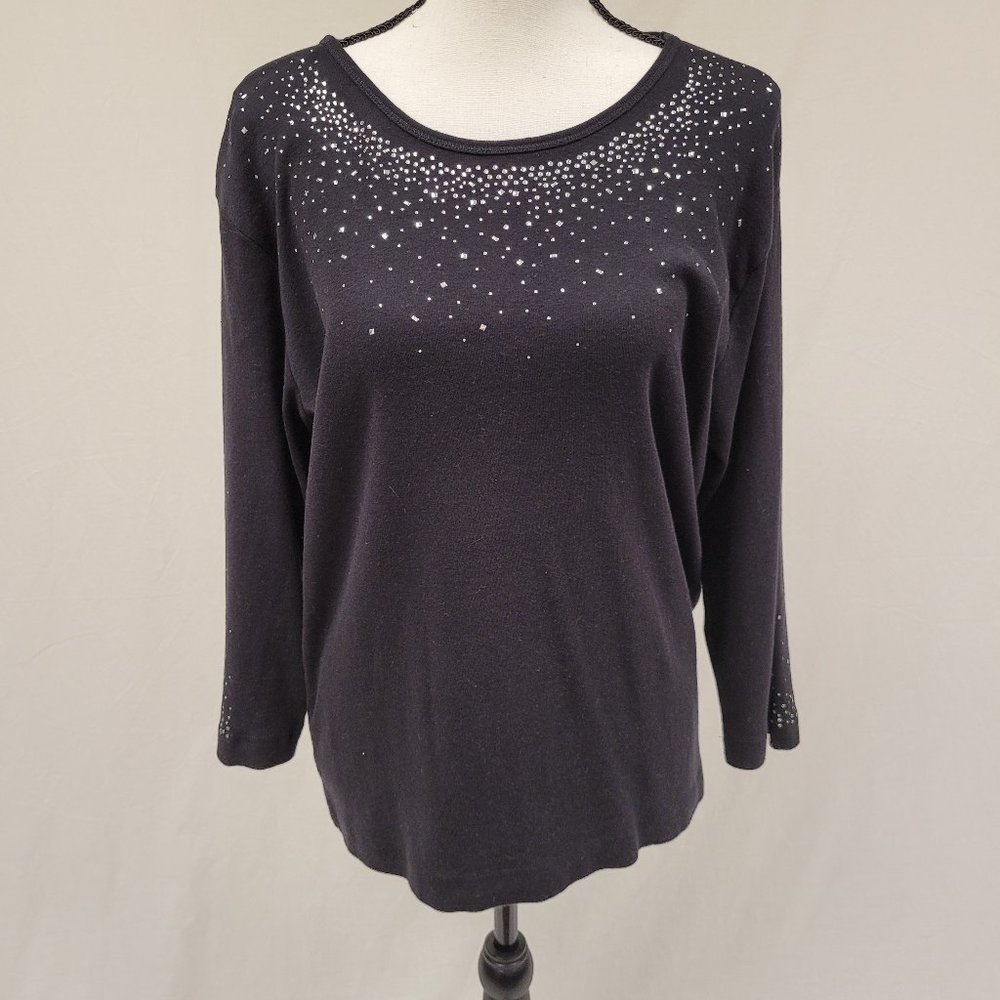 Sunburst Jewel Studded Collar Black Top XL